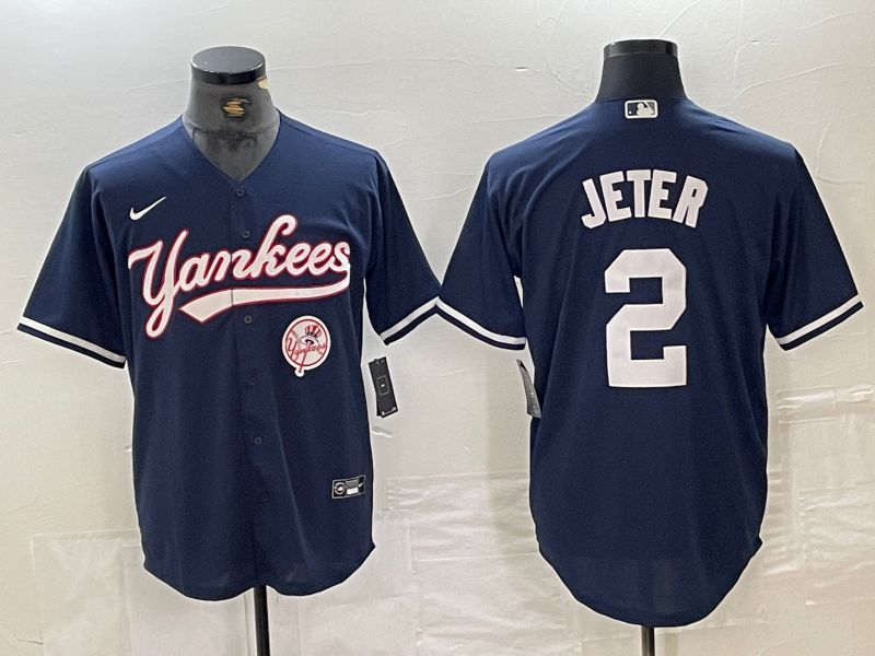 Men New York Yankees 2 Jeter Dark blue Second generation joint name Nike 2024 MLB Jersey style 4